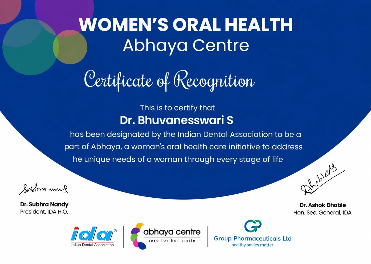 Dr. Bhuvanesswari S — Certificate