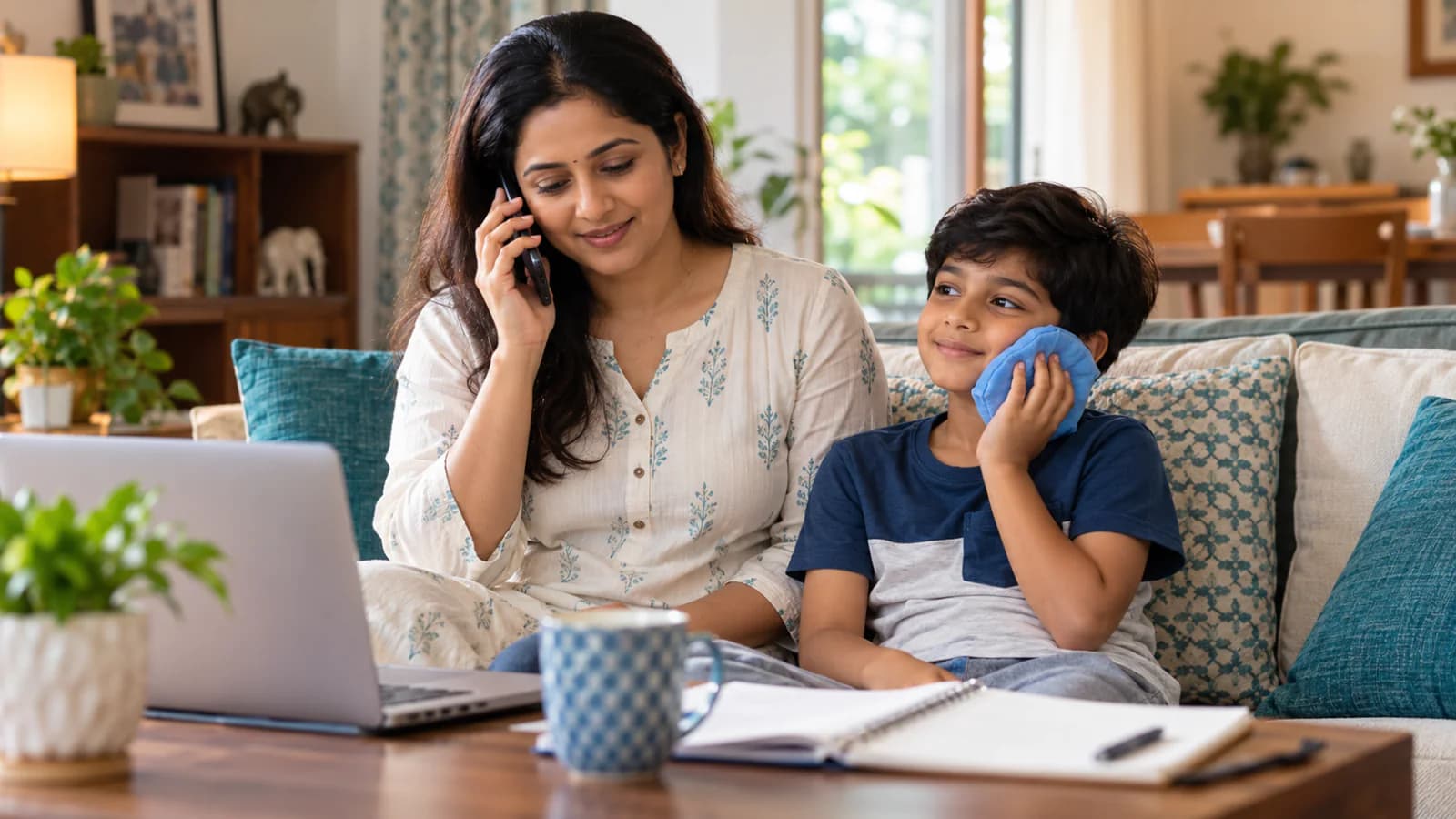 Parent and child at an emergency dental appointment